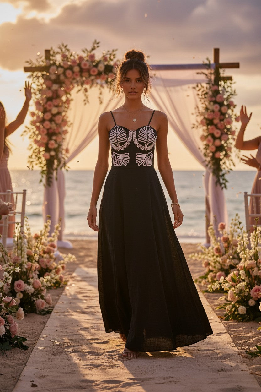 Vestido Louisiana Preto Bordado