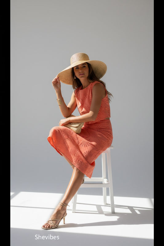 Conjunto Marcela Coral bordado