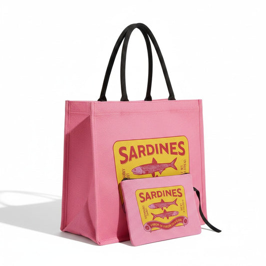 Conjunto Bolsa de Praia Rosa “Sardines” com Necessaire
