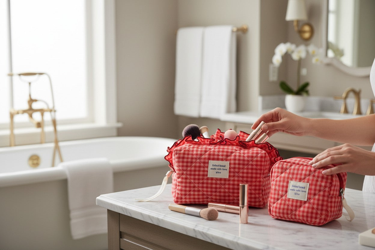 Conjunto Necessaires Vichy Vermelho Acolchoadas
