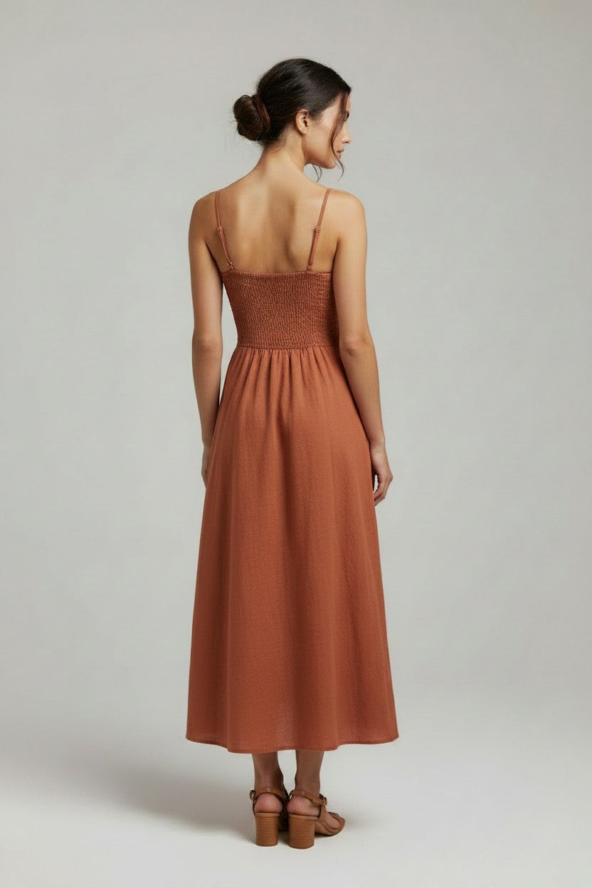 Vestido Louisiana Bordado Terracota
