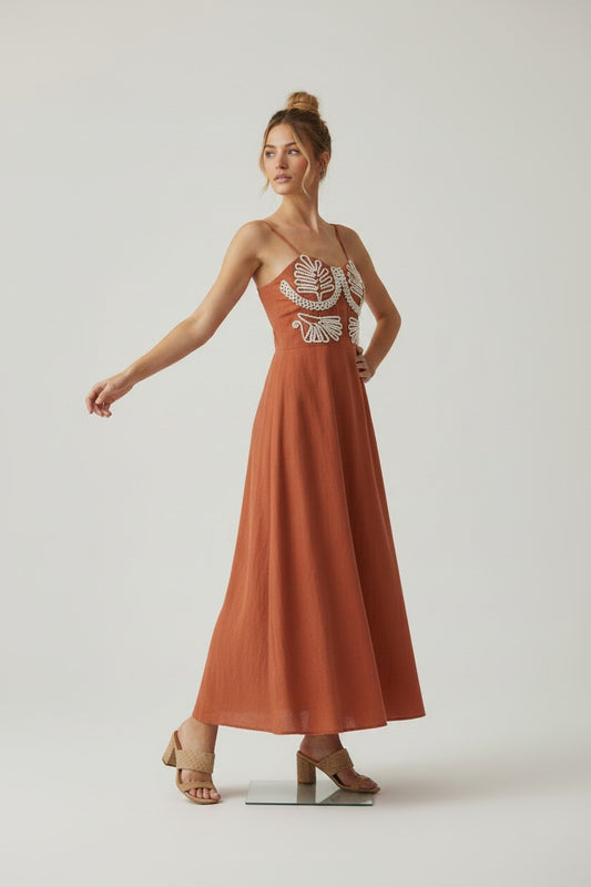 Vestido Louisiana Bordado Terracota
