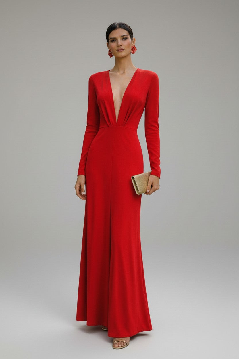 Vestido Vermelho Decote Profundo Melissa