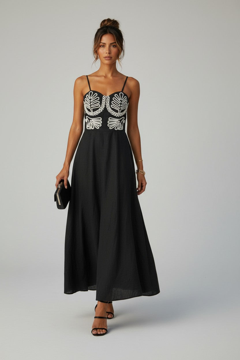 Vestido Louisiana Preto Bordado