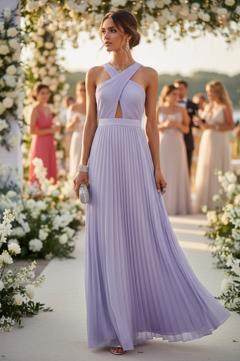 Vestido Calima Lilás Plissado