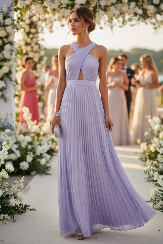 Vestido Calima Lilás Plissado