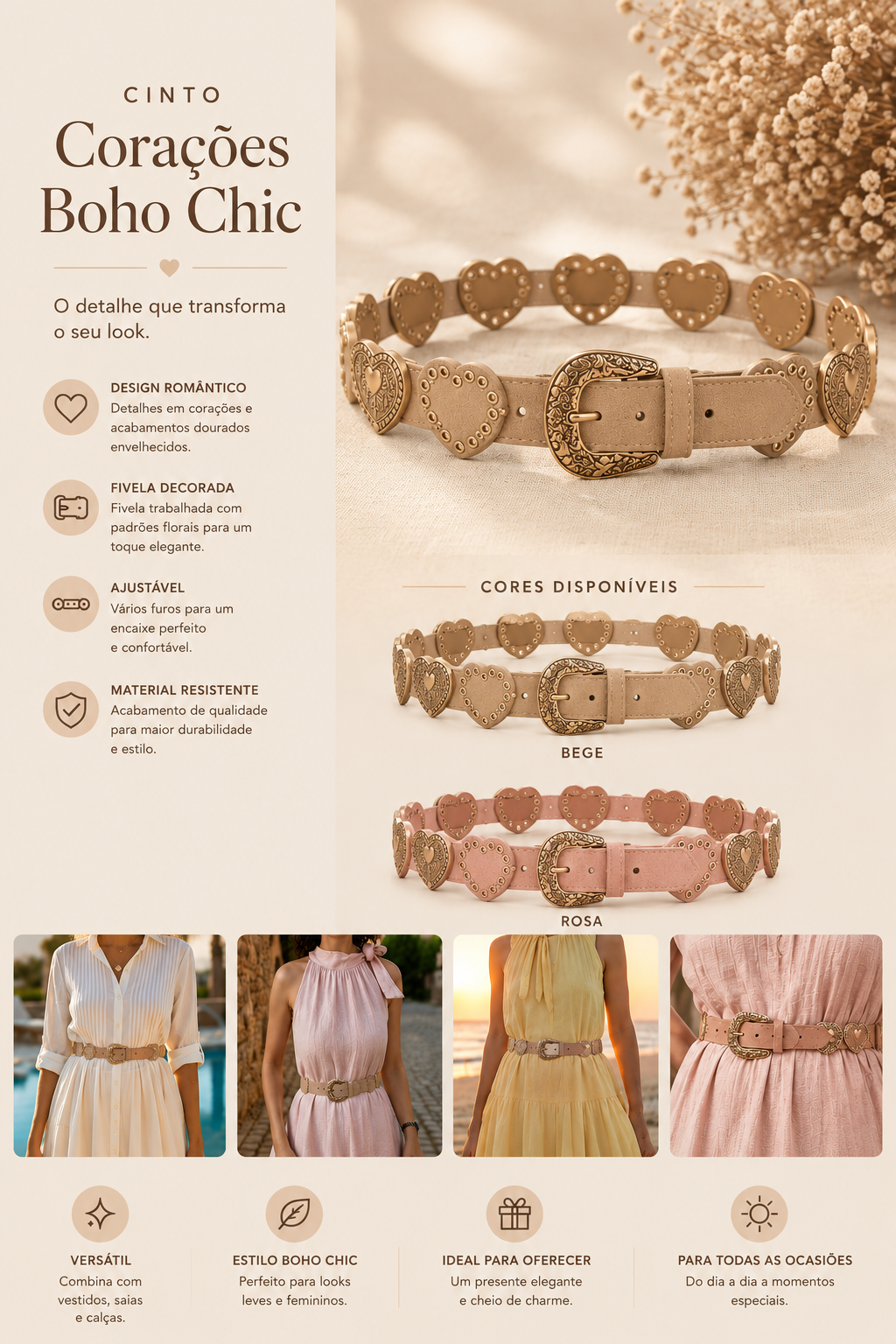 Cinto Corações Boho Chic