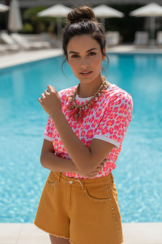 T-Shirt Leopardo Rosa Neon