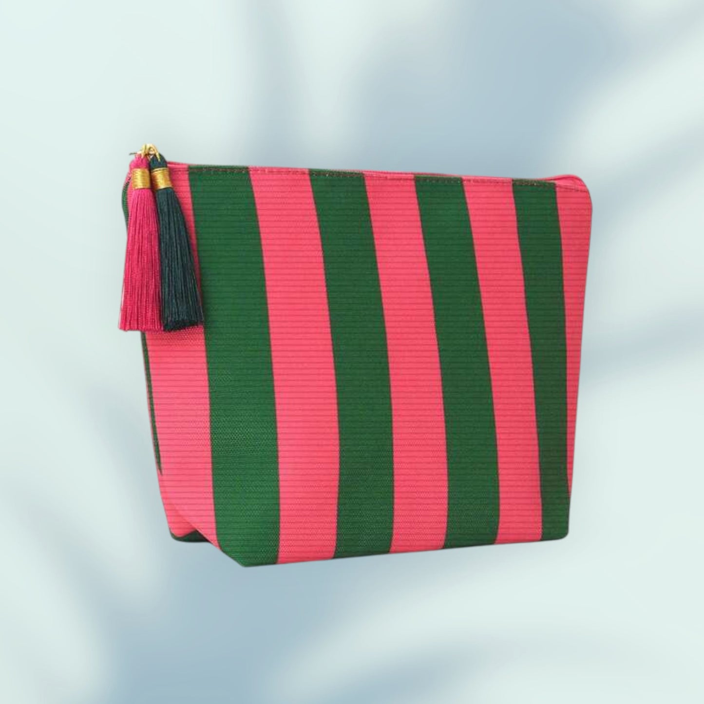 Necessaire às Riscas Rosa e Verde com Tassel Elegante